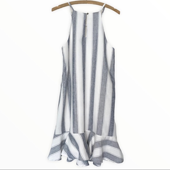 She + Sky | Striped Lined Shift Dress with Front Keyhole and Ruffle Hem | Small - Picture 2 of 7